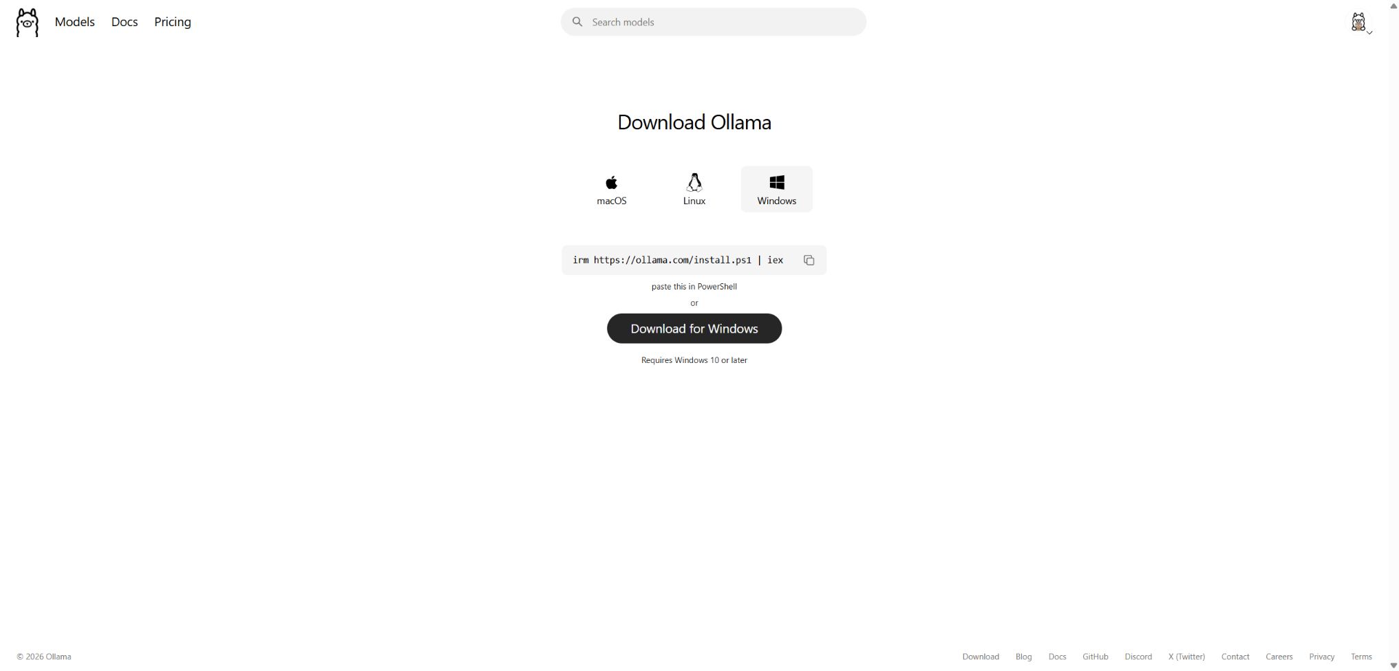 Page officielle de téléchargement Ollama