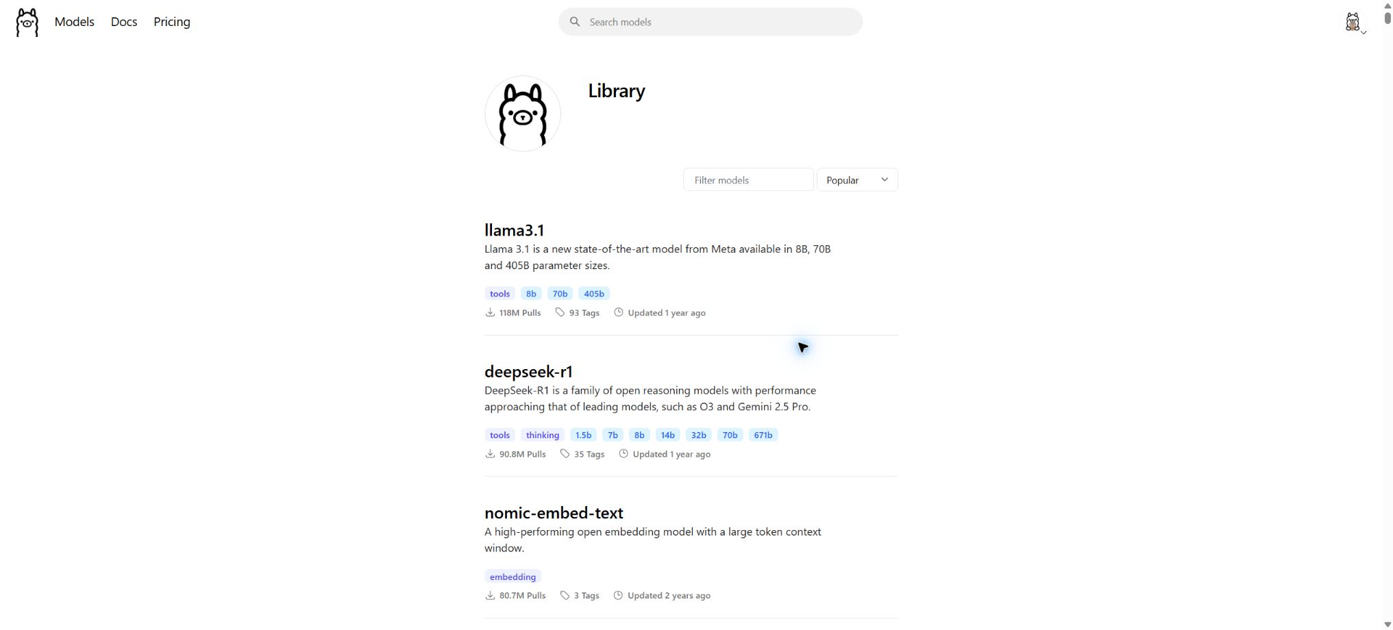 Bibliothèque officielle Ollama